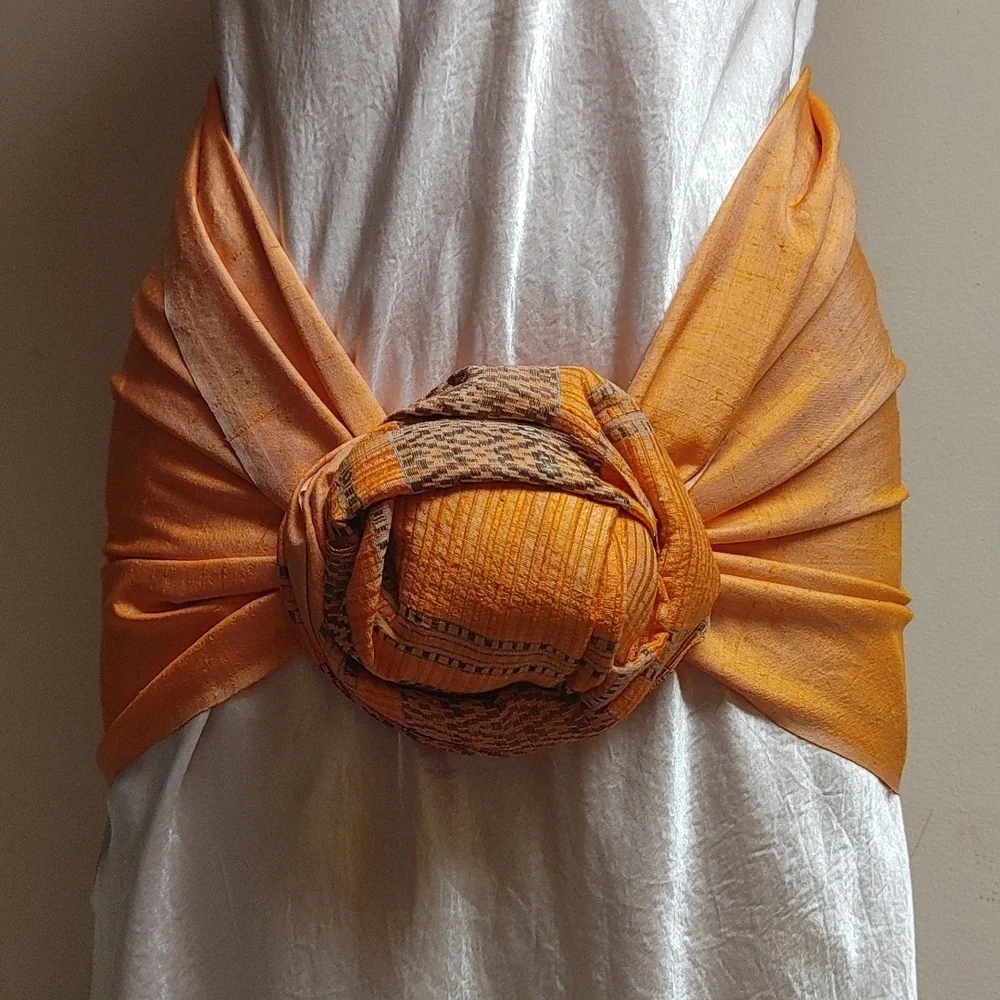 Final $ Duponi Raw Silk Scarf Wrap in Orange